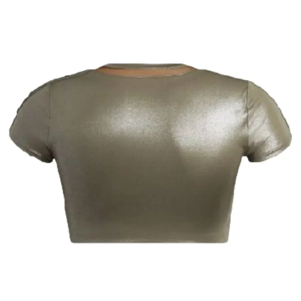 Adidas Ivy Park | Metallic Olive Green Swim Top with Cut Out & Open Mes… - Picture 4 of 14